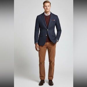 Brooks Brothers Mens Milano Gold Button Tweed Blazer Sports Coat Jacket Navy 44R